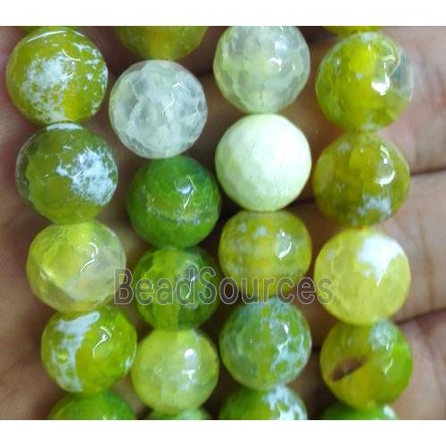 olive Fired Agate Beads, faceted round