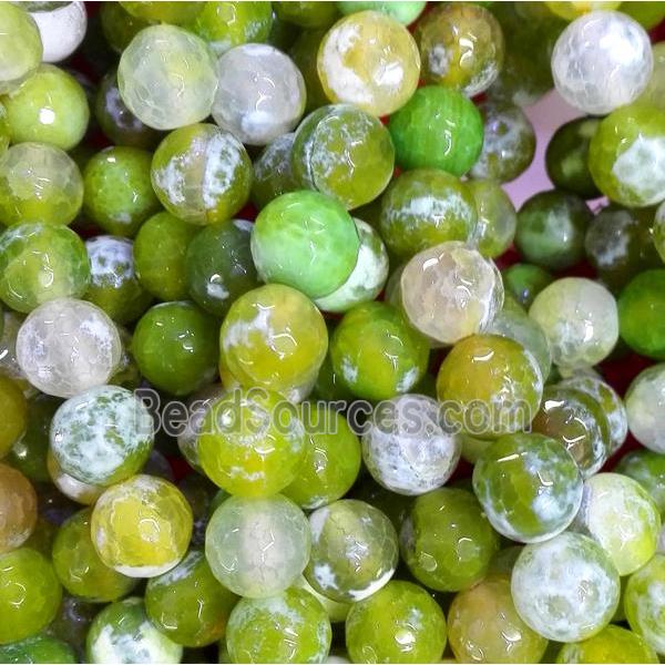 olive Fired Agate Beads, faceted round