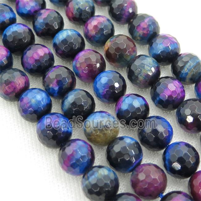 galaxy Tiger eye stone beads, faceted round, multicolor