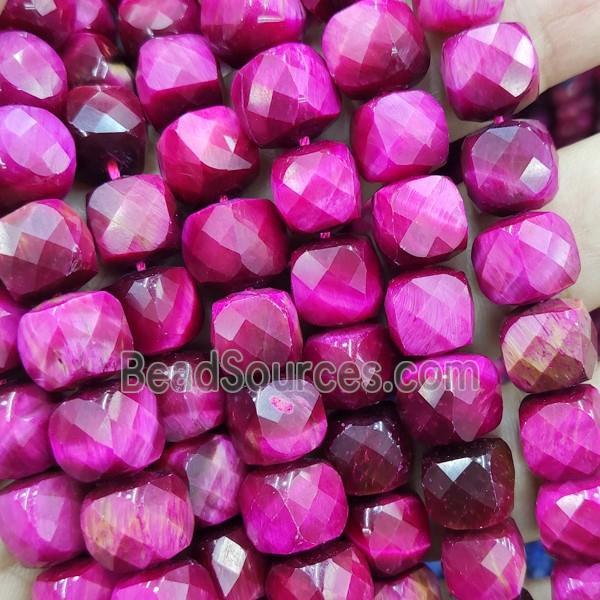 hotpink Tiger eye beads, faceted cube