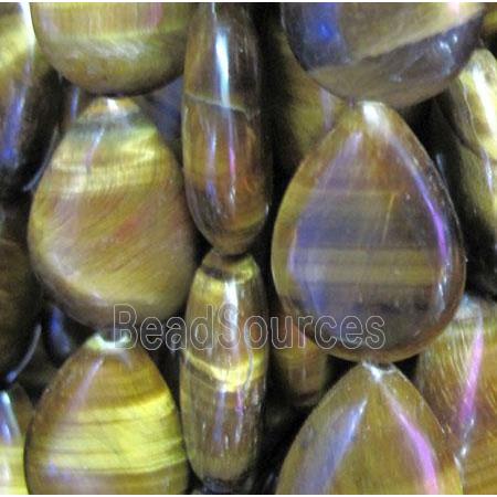 yellow tiger eye stone beads, flat teardrop