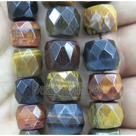 tiger eye stone beads, faceted barrel, mix color