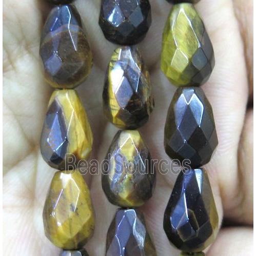 tiger eye stone bead, faceted teardrop