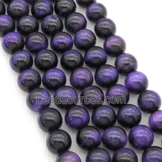 Natural Tiger Eye Stone Beads Purple Dye Smooth Round