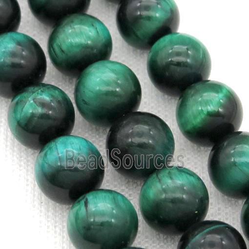 Natural Tiger Eye Stone Beads Green Dye Smooth Round