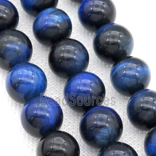 Natural Tiger Eye Stone Beads Blue Dye Smooth Round