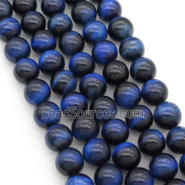 Natural Tiger Eye Stone Beads Blue Dye Smooth Round