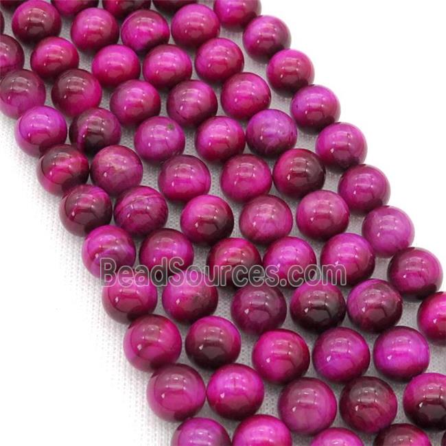 Natural Tiger Eye Stone Beads Hotpink Dye Smooth Round