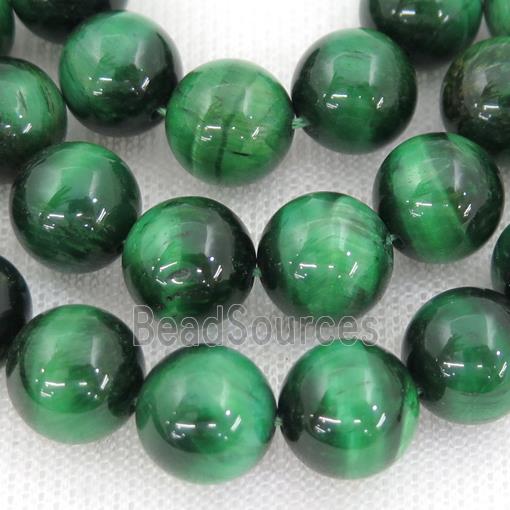 smooth green Tiger eye stone beads, round