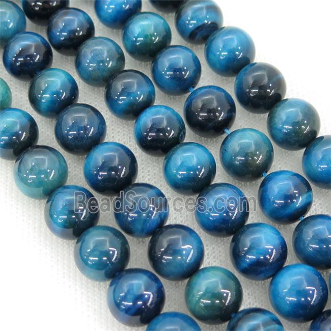 teal Tiger eye stone beads, round