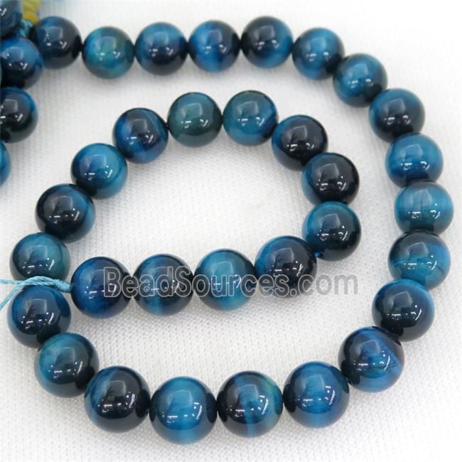 teal Tiger eye stone beads, round