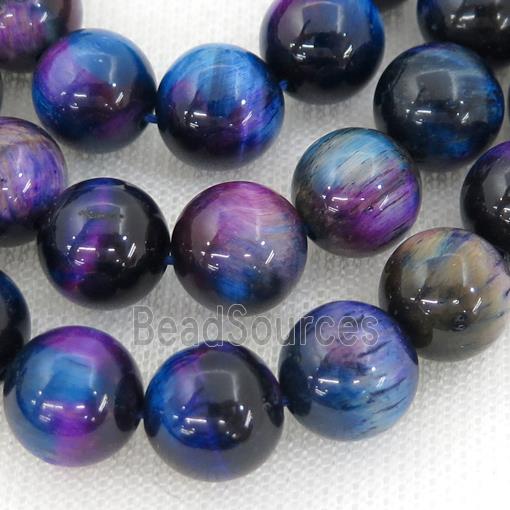 Natural Galaxy Tiger Eye Stone Beads Multicolor Dye Smooth Round