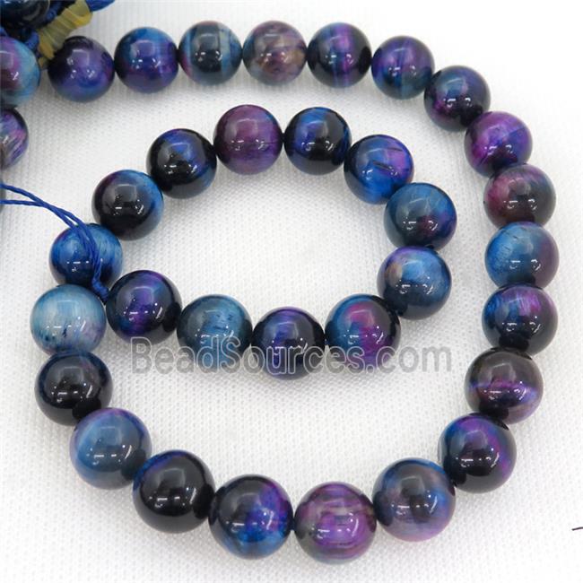 Natural Galaxy Tiger Eye Stone Beads Multicolor Dye Smooth Round