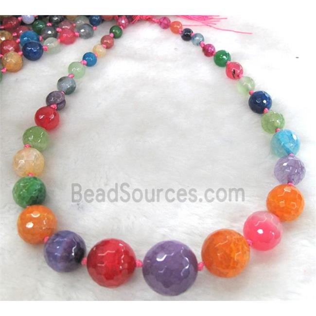 faceted round Agate beads Necklace Chain, mix color