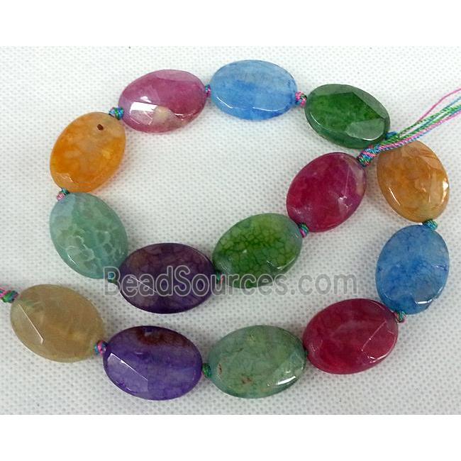 Agate stone beads, faceted flat-oval, mixed