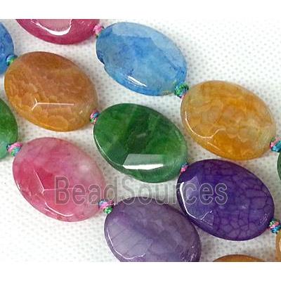 Agate stone beads, faceted flat-oval, mixed