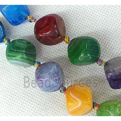 Agate stone beads, corner-drilled cube, mixed color