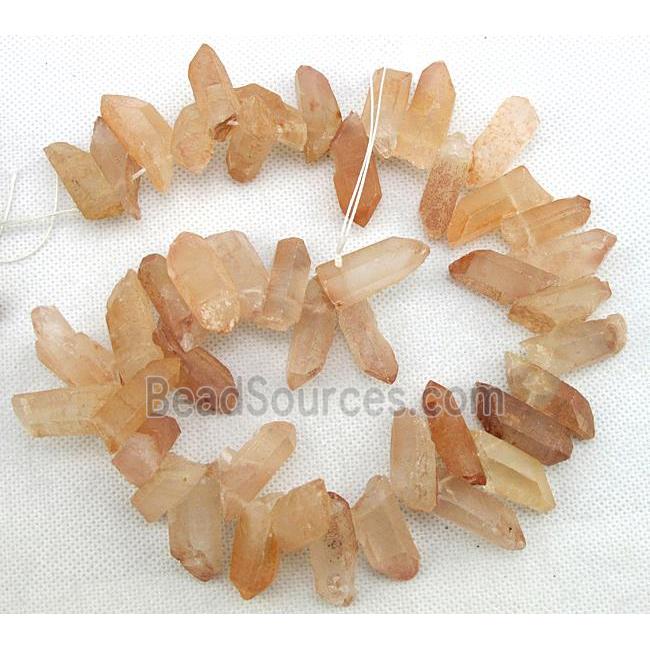 clear quartz stone bead for necklace, freeform, electroplated