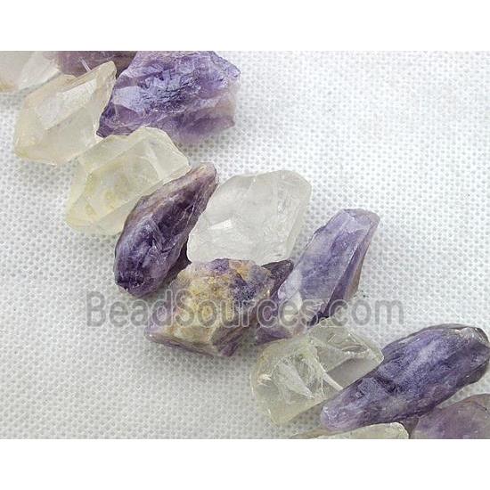 natural clear quartz and Amethyst bead for necklace, freeform