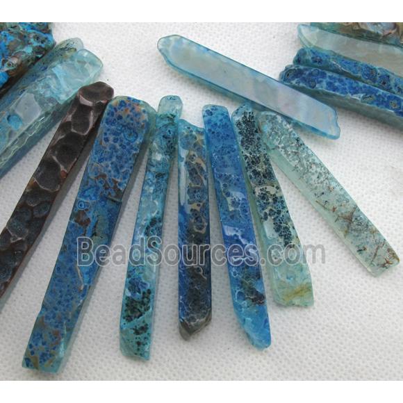 Natural rock agate bead, freeform, blue