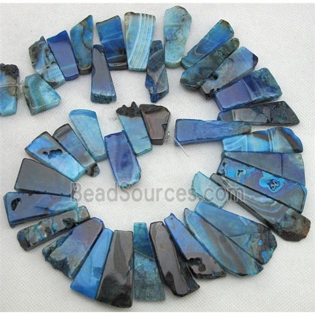 Natural rock agate beads, freeform, blue