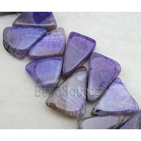 Natural agate bead, triangle, purple