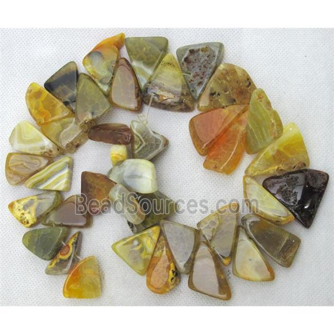 Natural agate bead, triangle, yellow