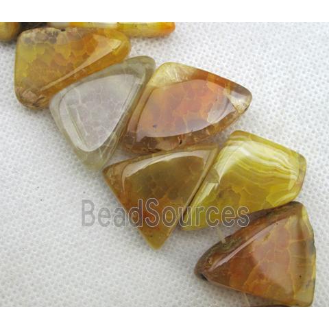 Natural agate bead, triangle, yellow