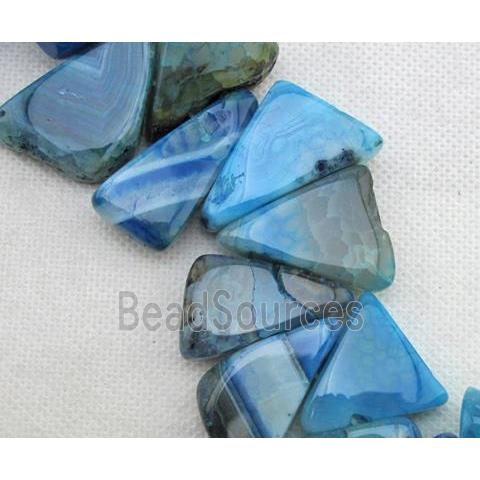 Natural agate bead, triangle, blue