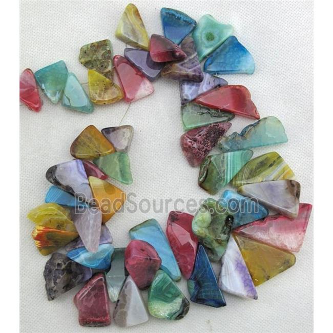 Natural agate bead, triangle, mixed color