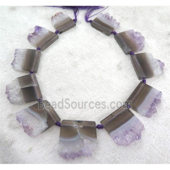 amethyst druzy collar beads, slice, purple