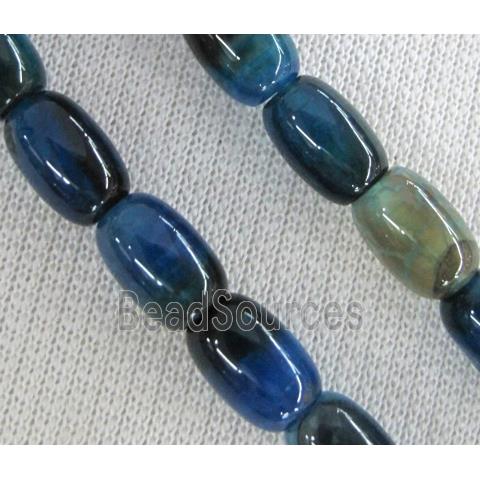 deep blue Agate stone bead, barrel