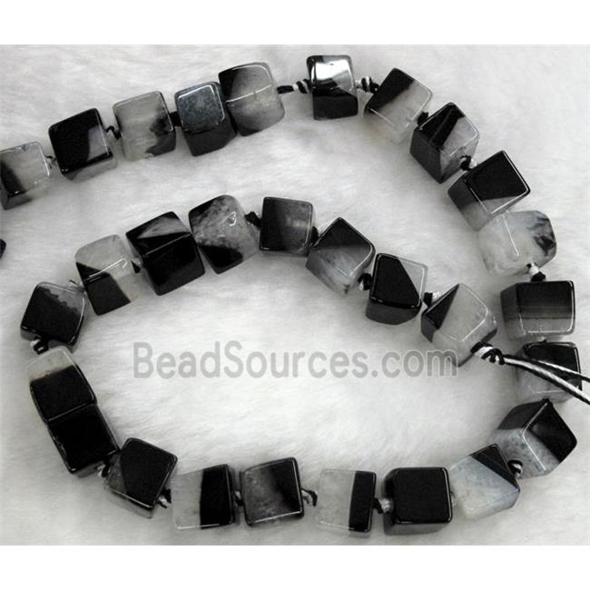 Agate Druzy beads, cube, white black