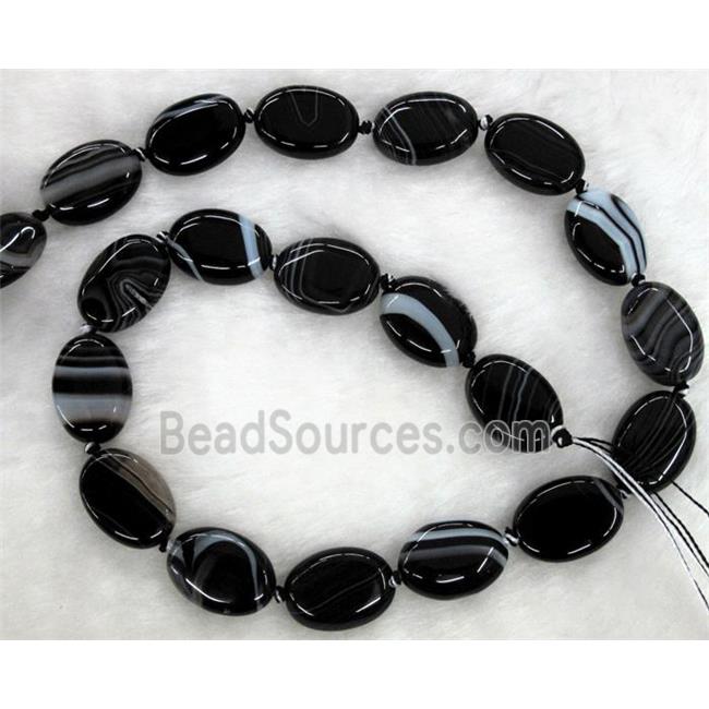 white & black stripe agate stone bead, flat oval