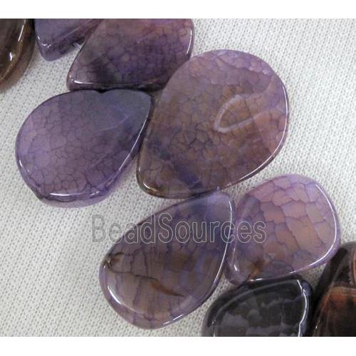 agate stone bead for necklace, teardrop, purple