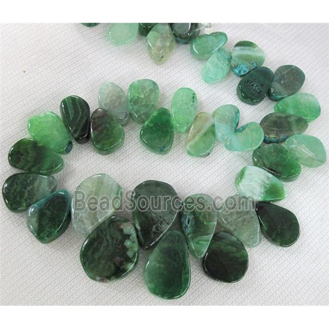 agate stone bead for necklace, teardrop, green