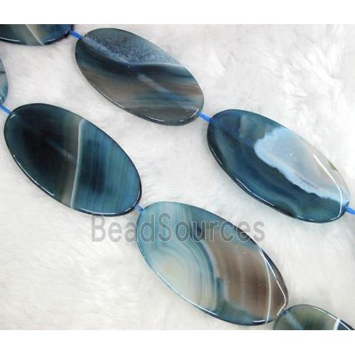 blue agate stone bead, flat-oval