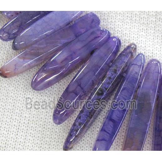 agate stone bead for necklace, stick, purple, topdrilled