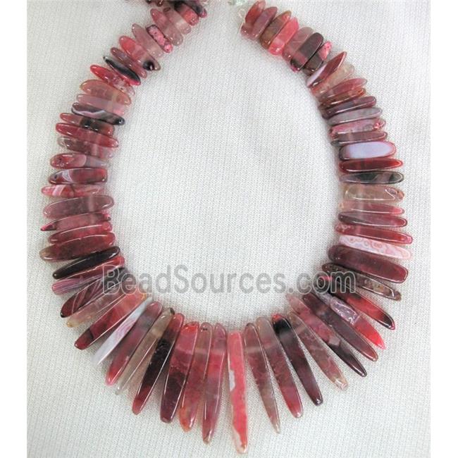 agate stone bead for necklace, stick, pink