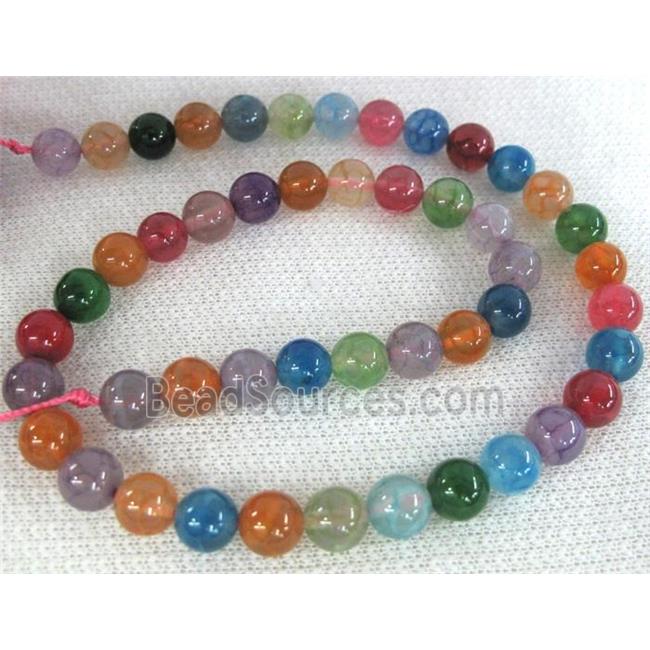 Agate stone bead, round, mixed color