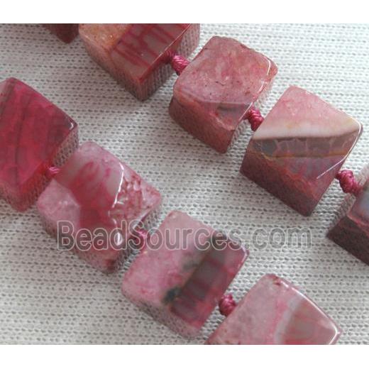 pink agate stone beads, cube