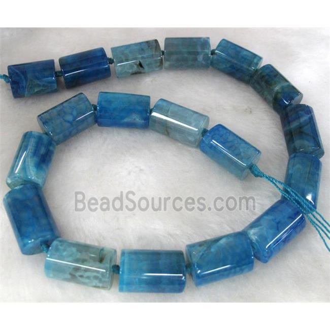 agate stone bead, tube, blue