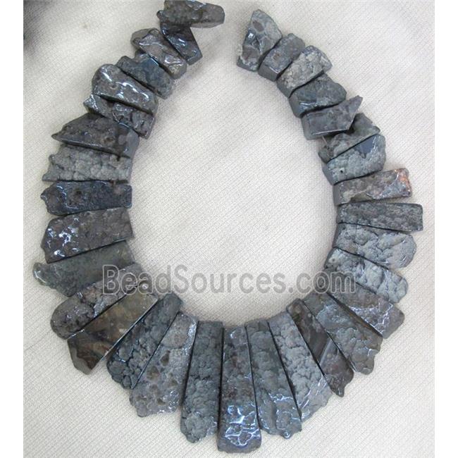 Rock Agate stone bead, freeform stick, night-blue electroplated