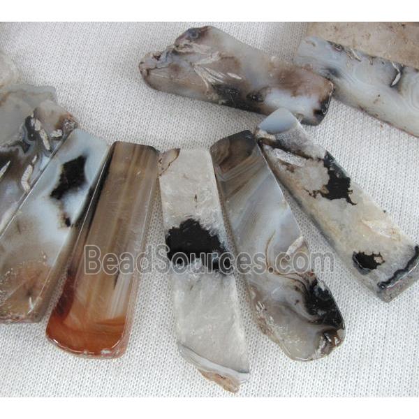 Rock Agate stone bead for necklace, freeform stick, white