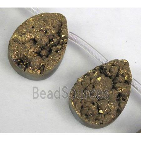 Agate Druzy beads, teardrop, gold electroplated