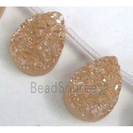 agate beads with druzy, teardrop, pink electroplated