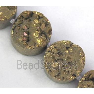 Agate Druzy beads, circle, golden electroplated