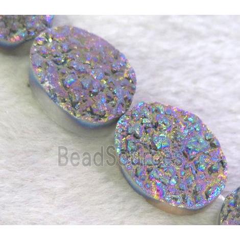 druzy agate beads, oval, rainbow electroplated