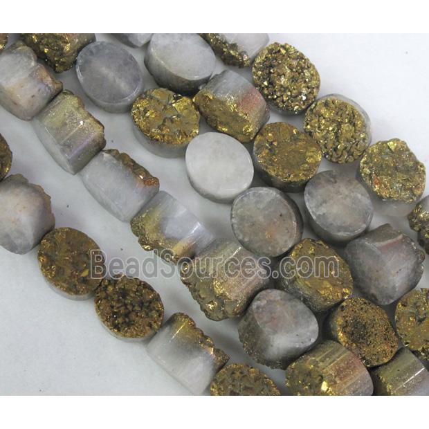 druzy agate beads, oval, gold electroplated