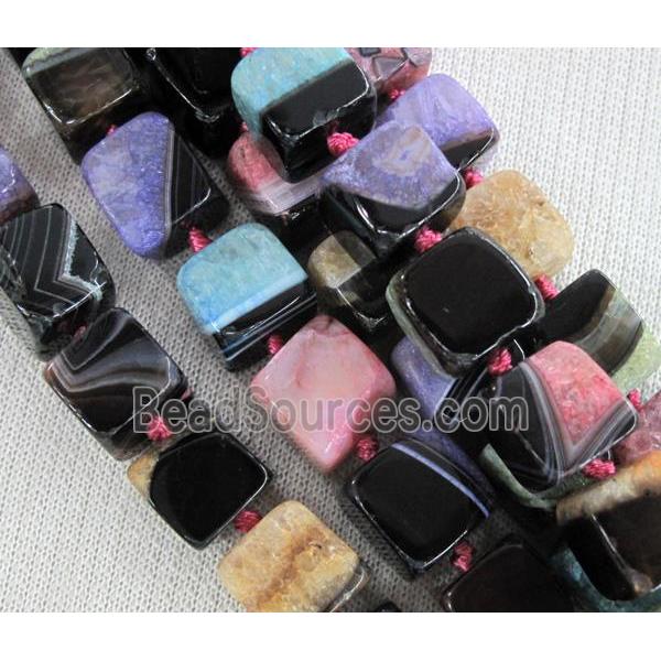 druzy agate stone beads, cube, mixed color